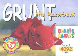 TY Beanie Babies BBOC Card - Series 1 Common - GRUNT the Razorback