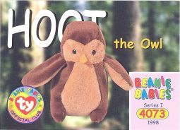 TY Beanie Babies BBOC Card - Series 1 Common - HOOT the Owl