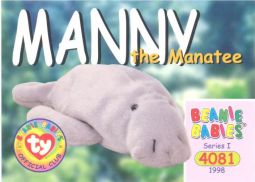 TY Beanie Babies BBOC Card - Series 1 Common - MANNY the Manatee