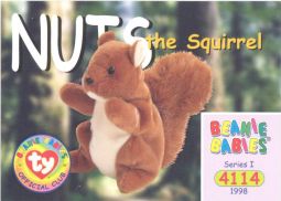 TY Beanie Babies BBOC Card - Series 1 Common - NUTS the Squirrel