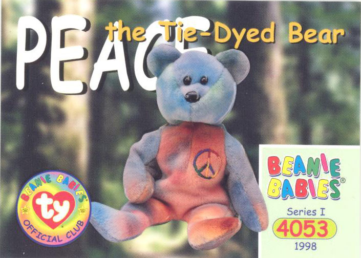 TY Beanie Babies BBOC Card - Series 1 Common - PEACE the Tie-Dyed Bear