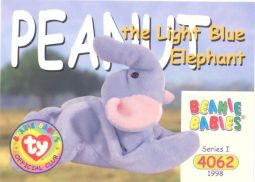 TY Beanie Babies BBOC Card - Series 1 Common - PEANUT the Light Blue Elephant