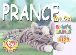 TY Beanie Babies BBOC Card - Series 1 Common - PRANCE the Cat