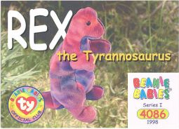 TY Beanie Babies BBOC Card - Series 1 Common - REX the Tyrannosaurus