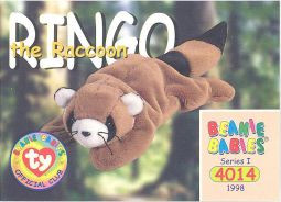 TY Beanie Babies BBOC Card - Series 1 Common - RINGO the Raccoon