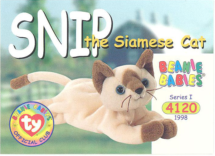 TY Beanie Babies BBOC Card - Series 1 Common - SNIP the Siamese Cat