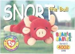 TY Beanie Babies BBOC Card - Series 1 Common - SNORT the Bull