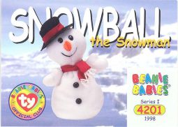 TY Beanie Babies BBOC Card - Series 1 Common - SNOWBALL the Snowman