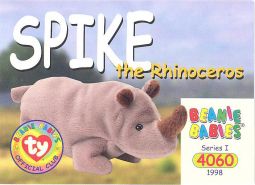 TY Beanie Babies BBOC Card - Series 1 Common - SPIKE the Rhinoceros