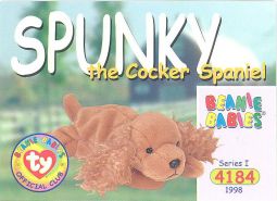 TY Beanie Babies BBOC Card - Series 1 Common - SPUNKY the Cocker Spaniel