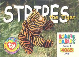 TY Beanie Babies BBOC Card - Series 1 Common - STRIPES the Tiger