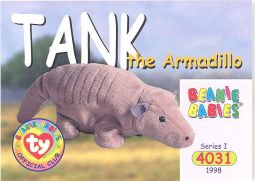 TY Beanie Babies BBOC Card - Series 1 Common - TANK the Armadillo