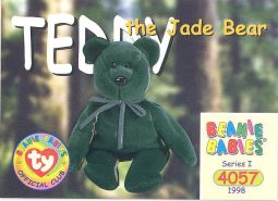 TY Beanie Babies BBOC Card - Series 1 Common - TEDDY JADE NEW FACE BEAR
