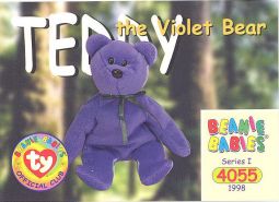 TY Beanie Babies BBOC Card - Series 1 Common - TEDDY VIOLET NEW FACE BEAR