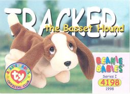 TY Beanie Babies BBOC Card - Series 1 Common - TRACKER the Basset Hound