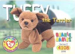 TY Beanie Babies BBOC Card - Series 1 Common - TUFFY the Terrier