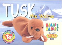 TY Beanie Babies BBOC Card - Series 1 Common - TUSK the Walrus