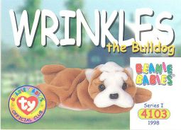 TY Beanie Babies BBOC Card - Series 1 Common - WRINKLES the Bulldog