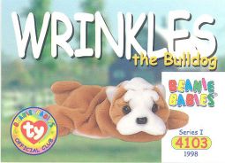 TY Beanie Babies BBOC Card - Series 1 Common - WRINKLES the Bulldog