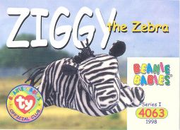 TY Beanie Babies BBOC Card - Series 1 Common - ZIGGY the Zebra