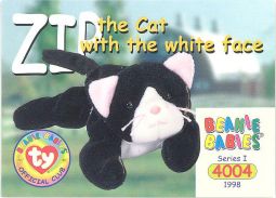 TY Beanie Babies BBOC Card - Series 1 Common - ZIP the Cat (white face)