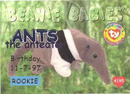 TY Beanie Babies BBOC Card - Series 1 Birthday (BLUE) - ANTS the Anteataer