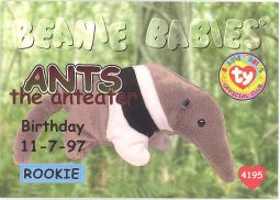 TY Beanie Babies BBOC Card - Series 1 Birthday (RED) - ANTS the Anteataer