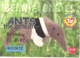 TY Beanie Babies BBOC Card - Series 1 Birthday (SILVER) - ANTS the Anteataer