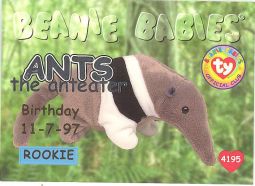 TY Beanie Babies BBOC Card - Series 1 Birthday (SILVER) - ANTS the Anteataer