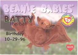 TY Beanie Babies BBOC Card - Series 1 Birthday (RED) - BATTY the Bat