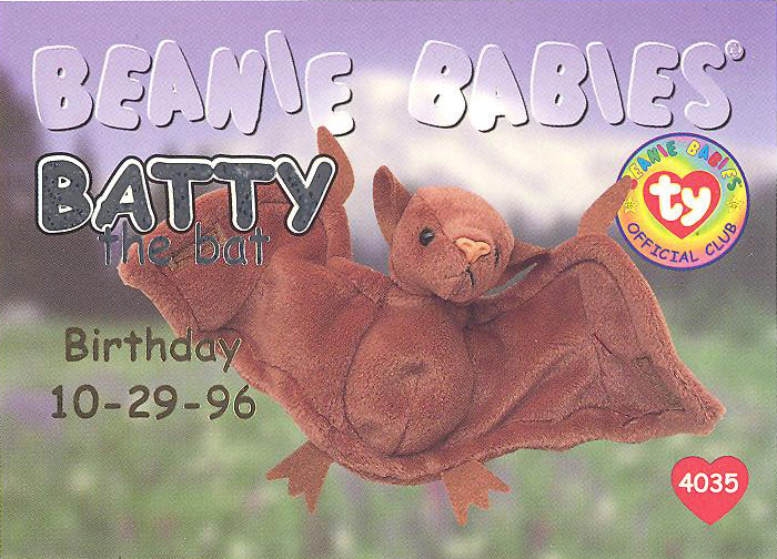 TY Beanie Babies BBOC Card - Series 1 Birthday (SILVER) - BATTY the Bat
