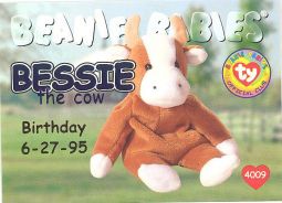 TY Beanie Babies BBOC Card - Series 1 Birthday (BLUE) - BESSIE the Cow