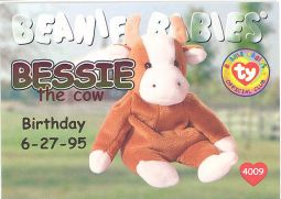 TY Beanie Babies BBOC Card - Series 1 Birthday (RED) - BESSIE the Cow