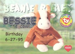 TY Beanie Babies BBOC Card - Series 1 Birthday (SILVER) - BESSIE the Cow