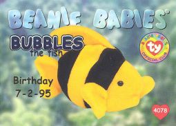 TY Beanie Babies BBOC Card - Series 1 Birthday (BLUE) - BUBBLES the Fish