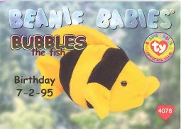 TY Beanie Babies BBOC Card - Series 1 Birthday (RED) - BUBBLES the Fish