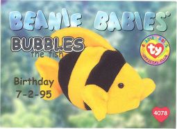 TY Beanie Babies BBOC Card - Series 1 Birthday (SILVER) - BUBBLES the Fish