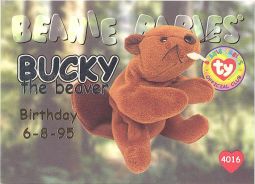 TY Beanie Babies BBOC Card - Series 1 Birthday (SILVER) - BUCKY the Beaver