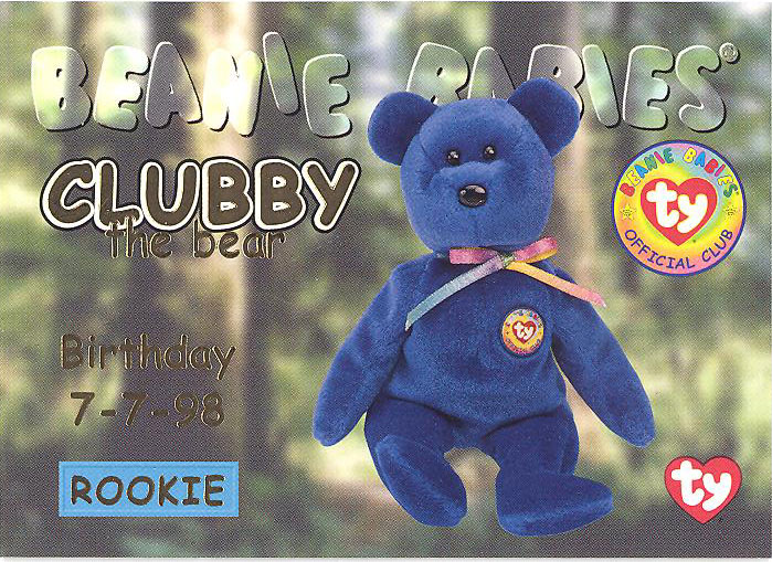 TY Beanie Babies BBOC Card - Series 1 Birthday (GOLD) - CLUBBY the Bear (Rookie)