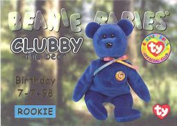 TY Beanie Babies BBOC Card - Series 1 Birthday (SILVER) - CLUBBY the Bear (Rookie)