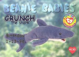TY Beanie Babies BBOC Card - Series 1 Birthday (BLUE) - CRUNCH the Shark