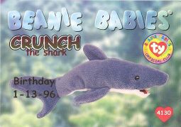 TY Beanie Babies BBOC Card - Series 1 Birthday (RED) - CRUNCH the Shark