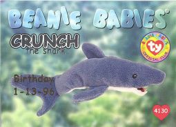 TY Beanie Babies BBOC Card - Series 1 Birthday (SILVER) - CRUNCH the Shark