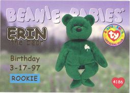 TY Beanie Babies BBOC Card - Series 1 Birthday (GOLD) - ERIN the Bear (Rookie) TY Beanie Babies BBOC Card - Series 1 Birthday (GOLD) - ERIN the Bear (Rookie)