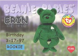 TY Beanie Babies BBOC Card - Series 1 Birthday (SILVER) - ERIN the Bear (Rookie)