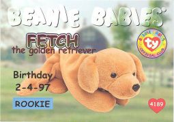 TY Beanie Babies BBOC Card - Series 1 Birthday (RED) - FETCH the Golden Retriever (Rookie)