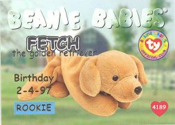 TY Beanie Babies BBOC Card - Series 1 Birthday (SILVER) - FETCH the Golden Retriever (Rookie)