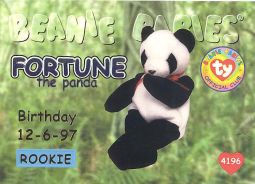 TY Beanie Babies BBOC Card - Series 1 Birthday (BLUE) - FORTUNE the Panda (Rookie)