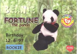 TY Beanie Babies BBOC Card - Series 1 Birthday (RED) - FORTUNE the Panda (Rookie)