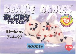 TY Beanie Babies BBOC Card - Series 1 Birthday (BLUE) - GLORY the Bear (Rookie)